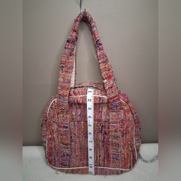 KYBER Cotton And Silk Multicolor Pink Tweed Tote Bag with Top Handles - Picture 3 of 10